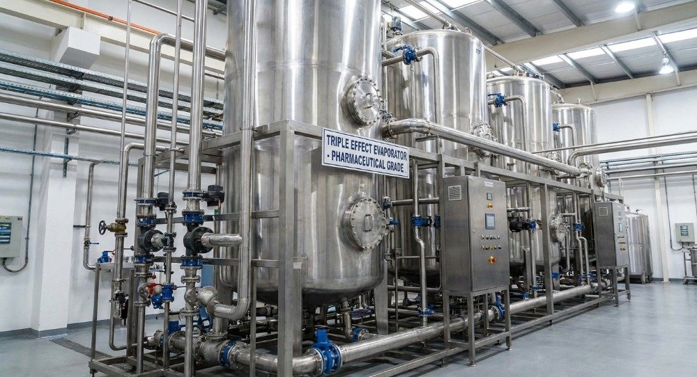 Triple effect evaporator for chemical and pharmaceutical concentration