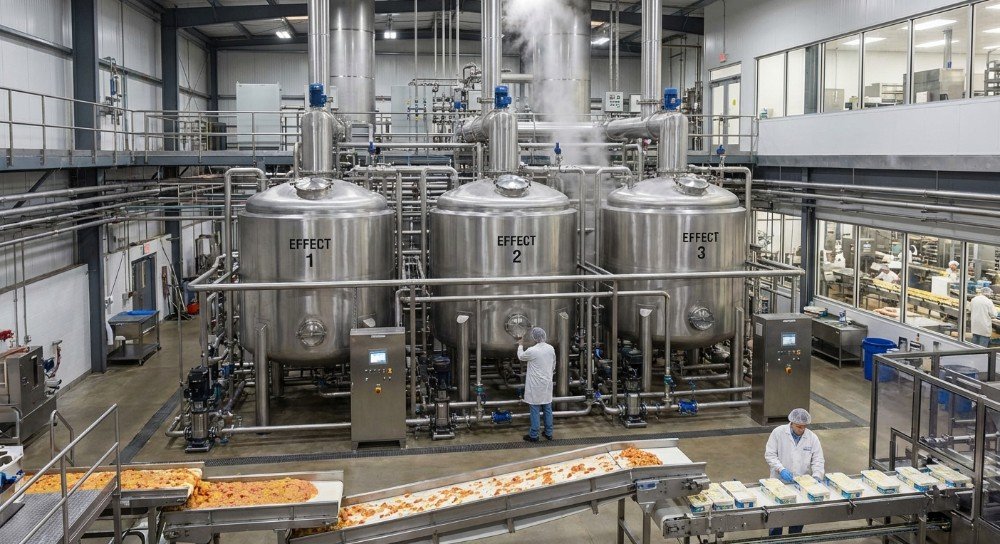 Triple effect evaporator used for food and beverage concentration
