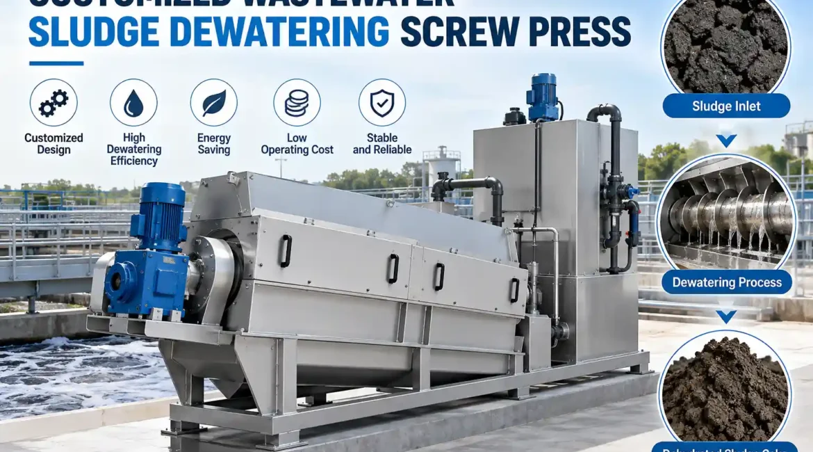 customized wastewater sludge dewatering screw press